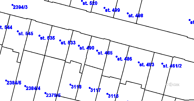 Parcela st. 485 v KÚ Kyjov, Katastrální mapa
