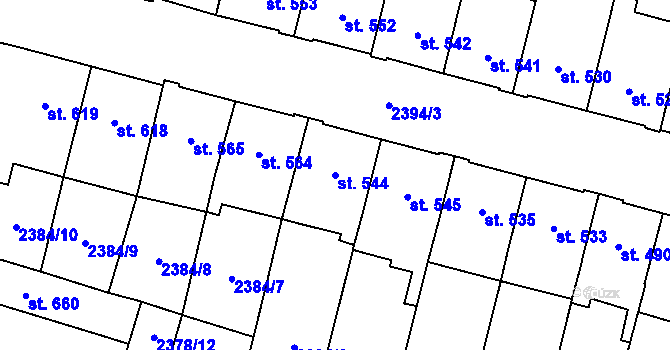 Parcela st. 544 v KÚ Kyjov, Katastrální mapa