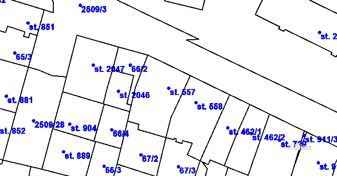 Parcela st. 557 v KÚ Kyjov, Katastrální mapa
