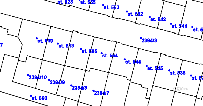 Parcela st. 564 v KÚ Kyjov, Katastrální mapa
