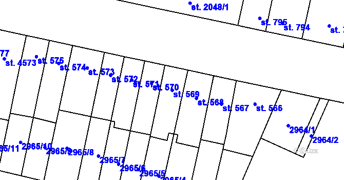 Parcela st. 569 v KÚ Kyjov, Katastrální mapa