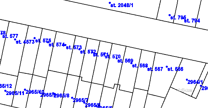 Parcela st. 570 v KÚ Kyjov, Katastrální mapa