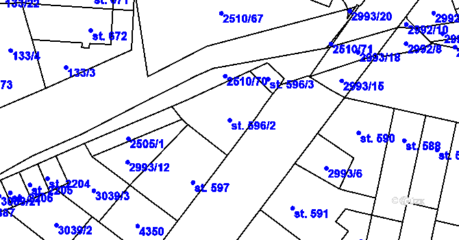 Parcela st. 596/2 v KÚ Kyjov, Katastrální mapa