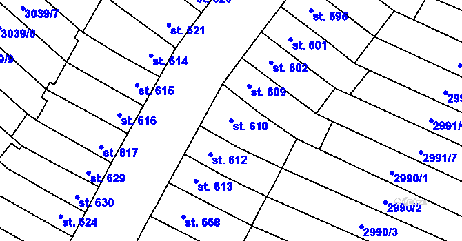 Parcela st. 610 v KÚ Kyjov, Katastrální mapa