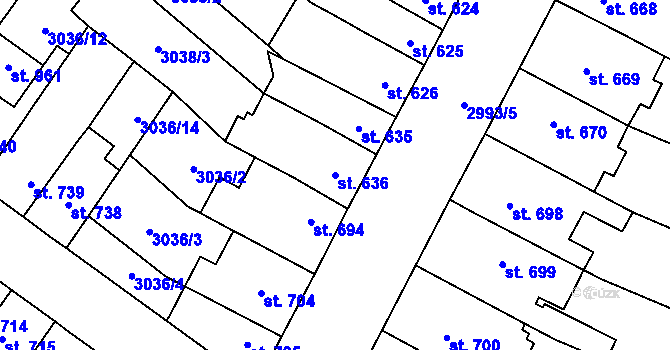 Parcela st. 636 v KÚ Kyjov, Katastrální mapa