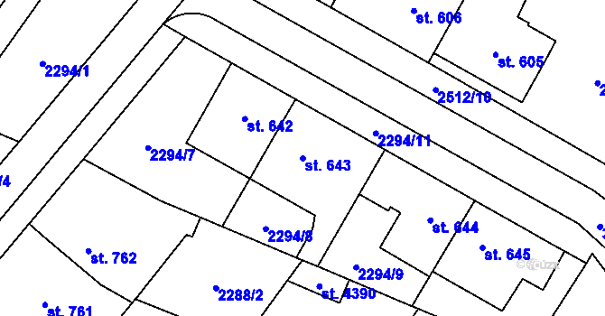 Parcela st. 643 v KÚ Kyjov, Katastrální mapa