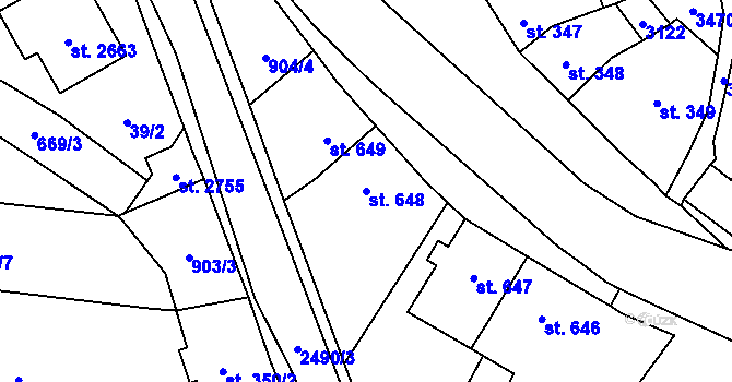 Parcela st. 648 v KÚ Kyjov, Katastrální mapa