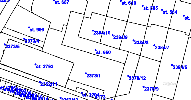 Parcela st. 660 v KÚ Kyjov, Katastrální mapa