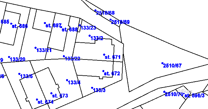 Parcela st. 671 v KÚ Kyjov, Katastrální mapa