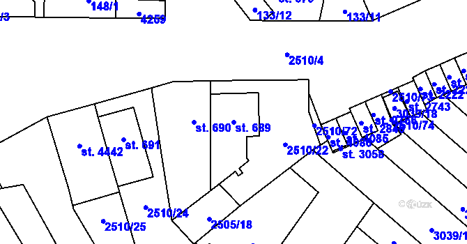 Parcela st. 689 v KÚ Kyjov, Katastrální mapa
