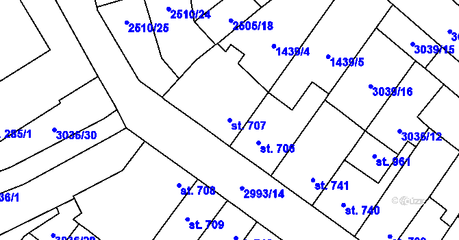 Parcela st. 707 v KÚ Kyjov, Katastrální mapa