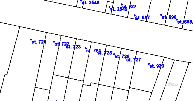 Parcela st. 725 v KÚ Kyjov, Katastrální mapa