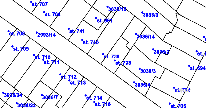 Parcela st. 739 v KÚ Kyjov, Katastrální mapa