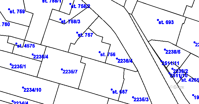 Parcela st. 756 v KÚ Kyjov, Katastrální mapa