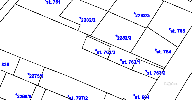 Parcela st. 763/3 v KÚ Kyjov, Katastrální mapa