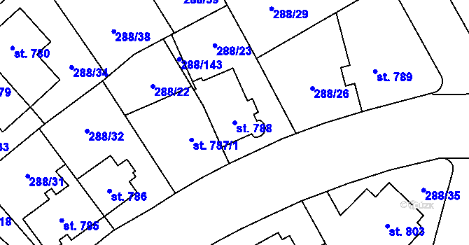 Parcela st. 788 v KÚ Kyjov, Katastrální mapa