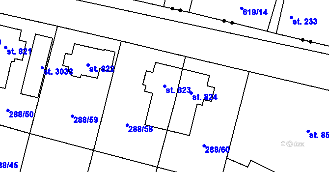 Parcela st. 823 v KÚ Kyjov, Katastrální mapa