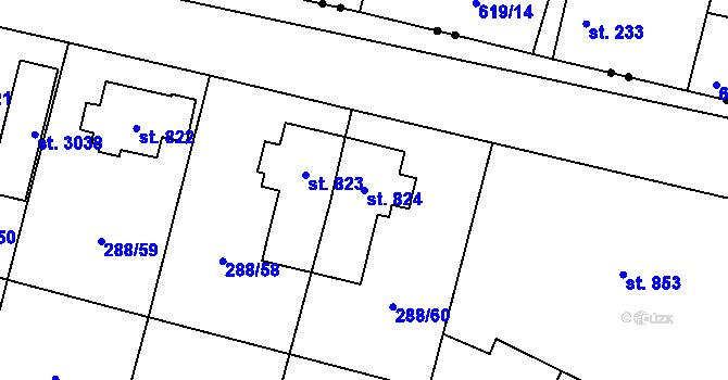 Parcela st. 824 v KÚ Kyjov, Katastrální mapa