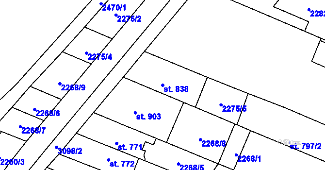 Parcela st. 838 v KÚ Kyjov, Katastrální mapa