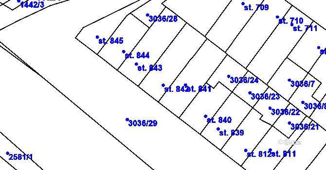 Parcela st. 842 v KÚ Kyjov, Katastrální mapa
