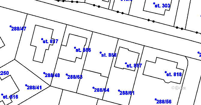 Parcela st. 858 v KÚ Kyjov, Katastrální mapa