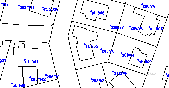 Parcela st. 865 v KÚ Kyjov, Katastrální mapa