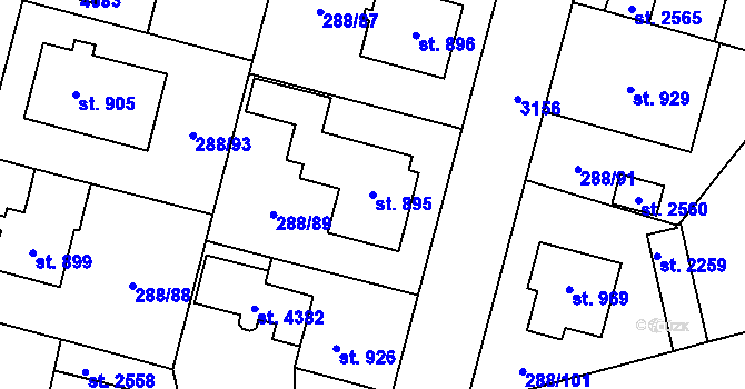 Parcela st. 895 v KÚ Kyjov, Katastrální mapa