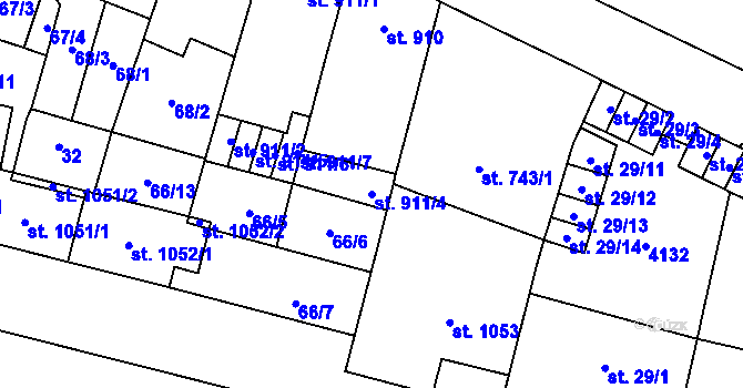 Parcela st. 911/4 v KÚ Kyjov, Katastrální mapa