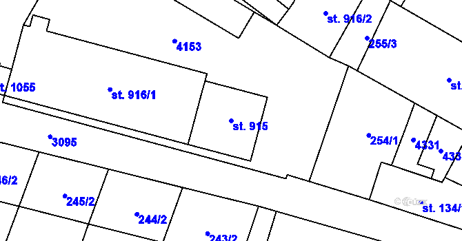 Parcela st. 915 v KÚ Kyjov, Katastrální mapa
