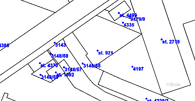 Parcela st. 921 v KÚ Kyjov, Katastrální mapa