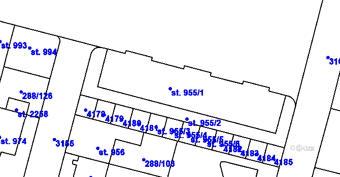 Parcela st. 955/1 v KÚ Kyjov, Katastrální mapa