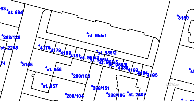 Parcela st. 955/2 v KÚ Kyjov, Katastrální mapa