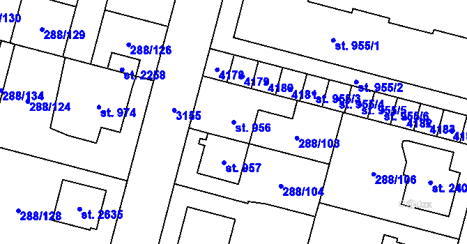Parcela st. 956 v KÚ Kyjov, Katastrální mapa