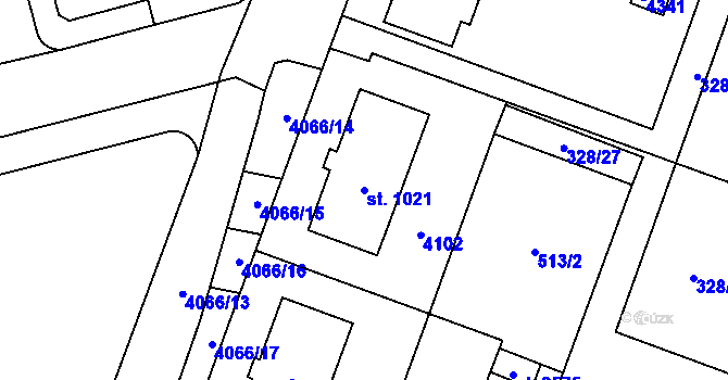 Parcela st. 1021 v KÚ Kyjov, Katastrální mapa