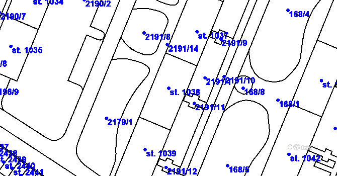 Parcela st. 1038 v KÚ Kyjov, Katastrální mapa