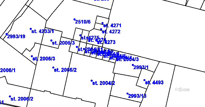 Parcela st. 2004/5 v KÚ Kyjov, Katastrální mapa