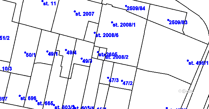 Parcela st. 2008/2 v KÚ Kyjov, Katastrální mapa