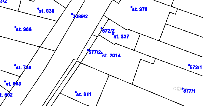 Parcela st. 2014 v KÚ Kyjov, Katastrální mapa