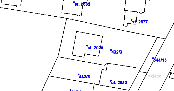 Parcela st. 2025 v KÚ Kyjov, Katastrální mapa