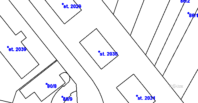 Parcela st. 2030 v KÚ Kyjov, Katastrální mapa