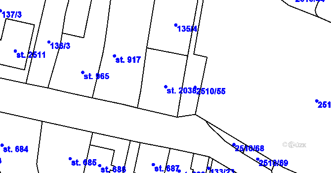 Parcela st. 2038 v KÚ Kyjov, Katastrální mapa