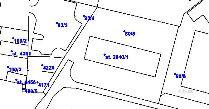 Parcela st. 2040/1 v KÚ Kyjov, Katastrální mapa