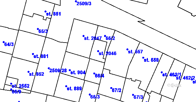 Parcela st. 2046 v KÚ Kyjov, Katastrální mapa
