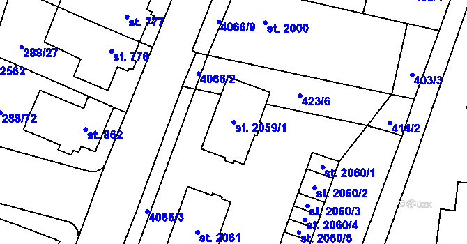 Parcela st. 2059/1 v KÚ Kyjov, Katastrální mapa