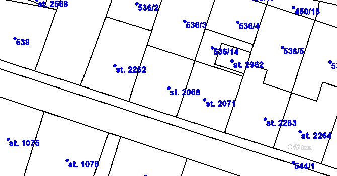 Parcela st. 2068 v KÚ Kyjov, Katastrální mapa