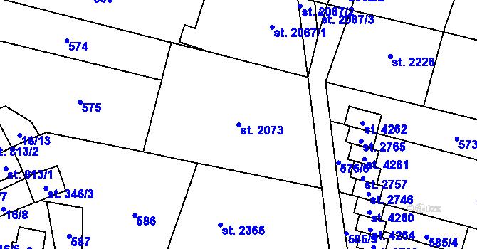 Parcela st. 2073 v KÚ Kyjov, Katastrální mapa