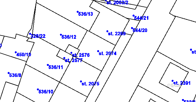 Parcela st. 2074 v KÚ Kyjov, Katastrální mapa