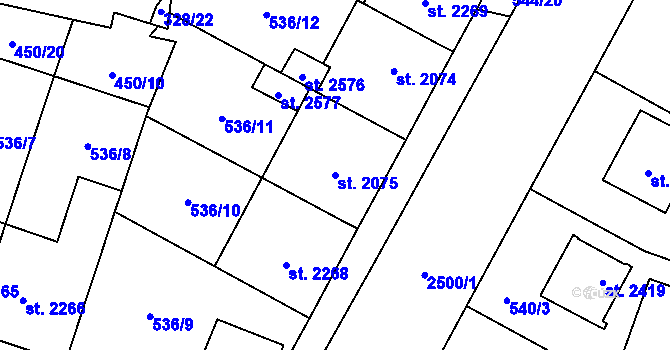 Parcela st. 2075 v KÚ Kyjov, Katastrální mapa