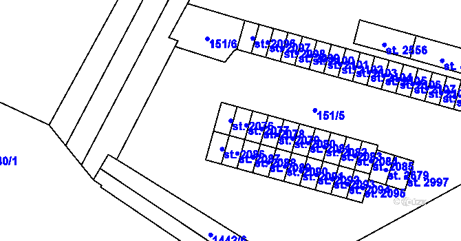 Parcela st. 2076 v KÚ Kyjov, Katastrální mapa