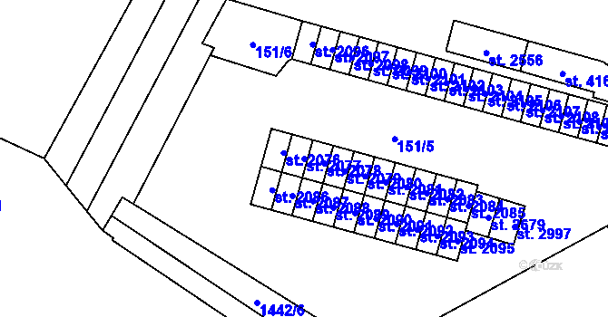 Parcela st. 2077 v KÚ Kyjov, Katastrální mapa